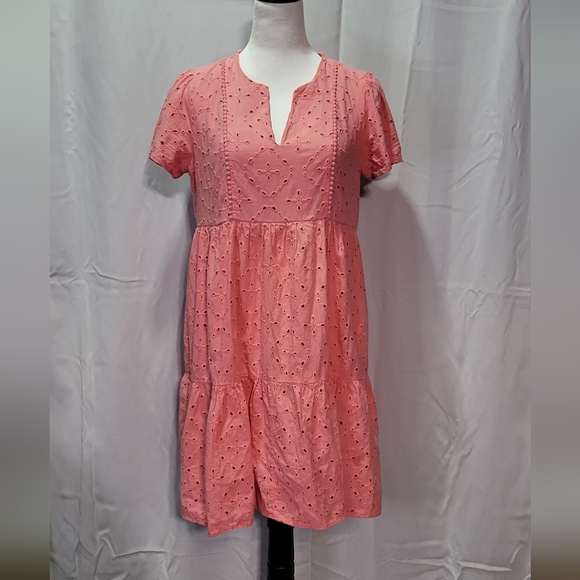 Knox Rose Women's Salmon Pink Eyelet Babydoll Mini Dress Size Medium - Picture 4 of 11